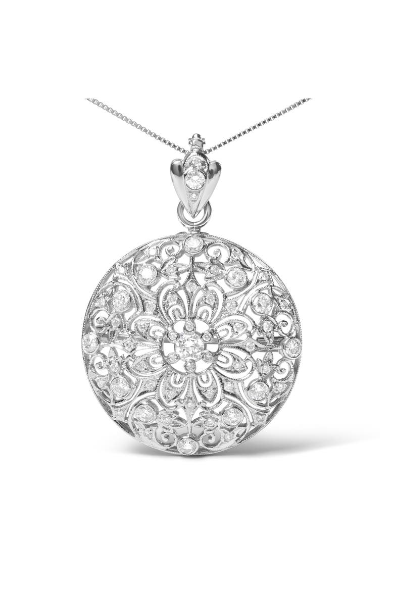 18K White Gold 1 5/6 Ctw Diamond Brooch Pin Pendant Necklace, Alternate, color, White