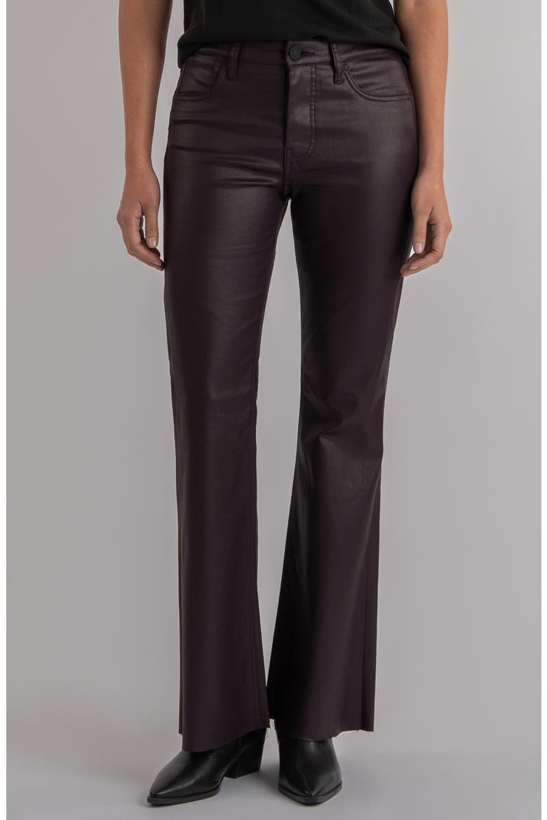 Stella Coated Raw Hem High Waist Flare Jeans, Main, color, SANGRIA