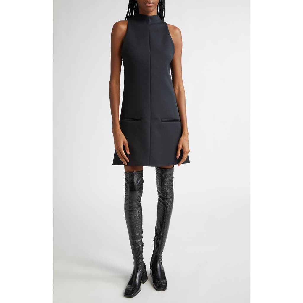 Courrèges Mock Neck Twill A-line Minidress In Black