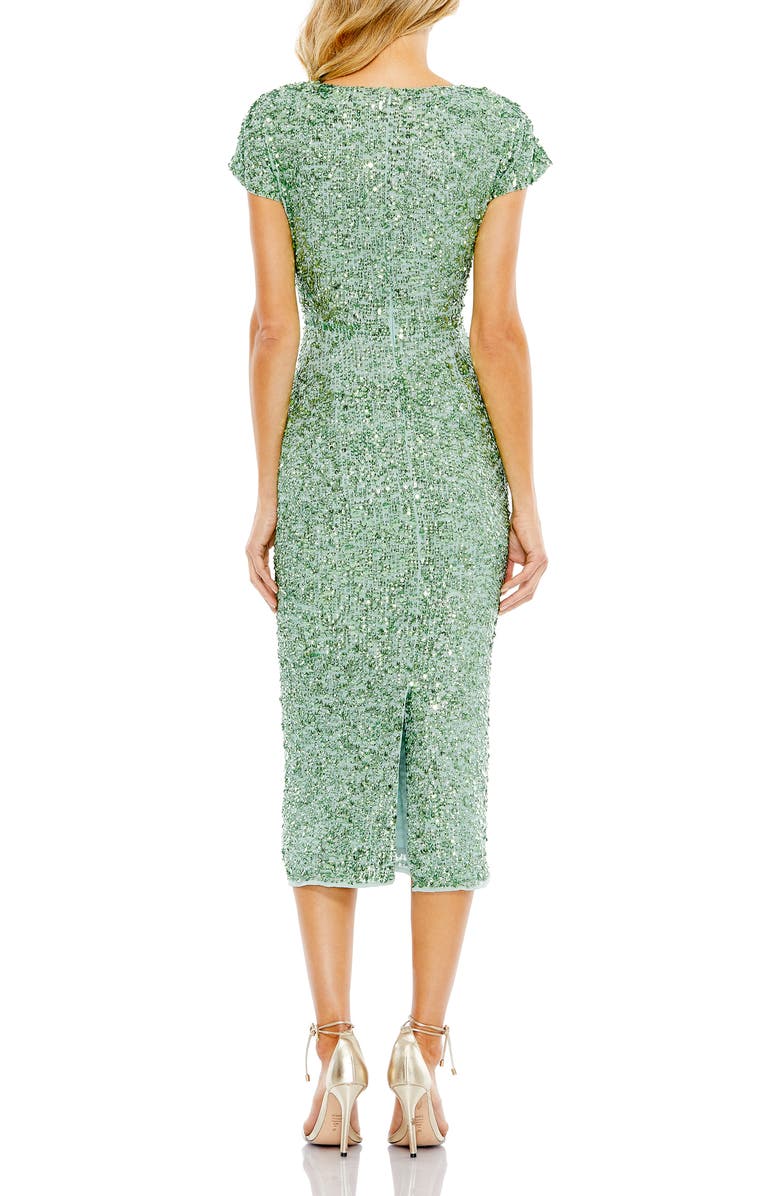 Mac Duggal Sequined Short Sleeve Wrap Over Cocktail Dress, Alternate, color, Sage