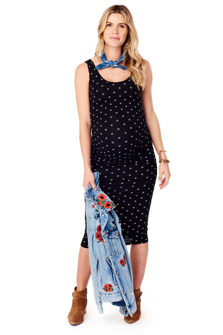 Ingrid & Isabel® Shirred Midi Maternity Tank Dress, Alternate, color, JET BLACK