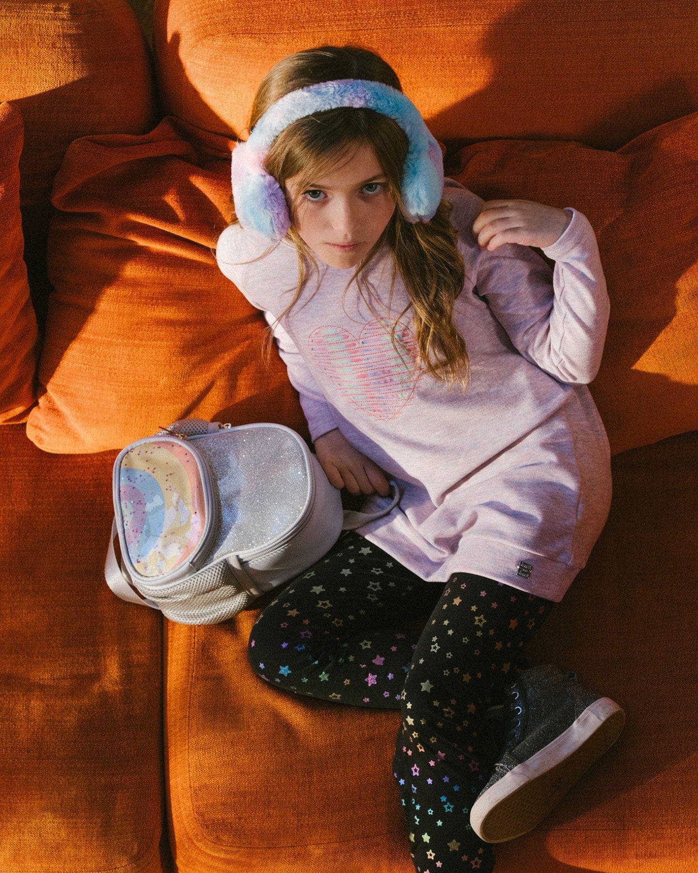 Deux par Deux Girl's Back Pack With Rainbow Pocket Silver, Alternate, color, 