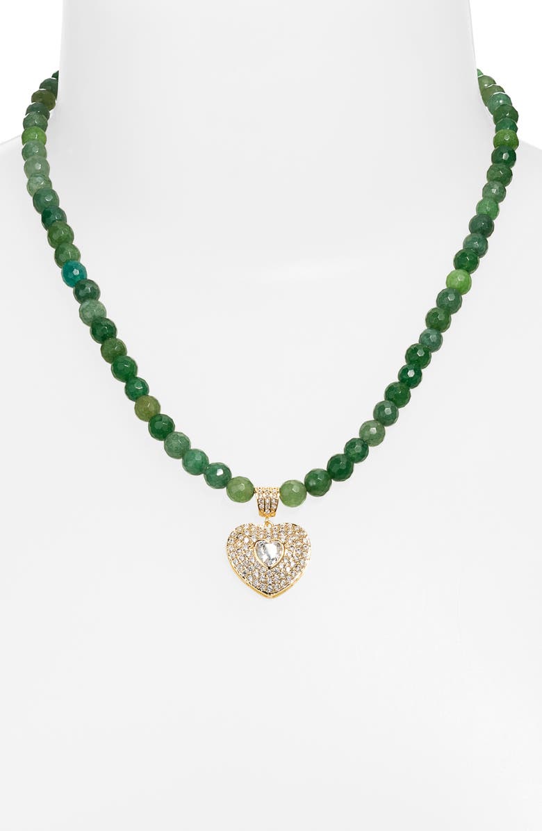 VIDAKUSH Smooth Jade Royal Heart Pendant Necklace, Alternate, color, Green/ Gold