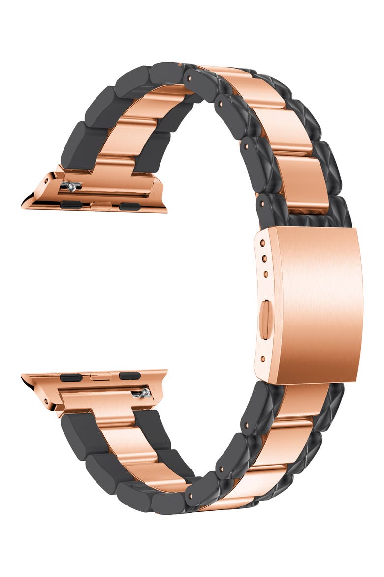 Two-Tone Stainless Steel & Enamel 20mm Apple Watch® Bracelet Watchband, Alternate, color, BLACK/ ROSE GOLD