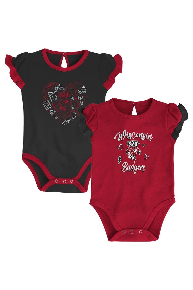 Girls Newborn & Infant Red/Black Wisconsin Badgers Too Much Love Two-Piece Bodysuit Set, Main, color, Red