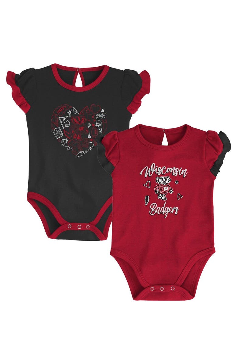 Outerstuff Girls Newborn & Infant Red/Black Wisconsin Badgers Too Much Love Two-Piece Bodysuit Set, Main, color, 