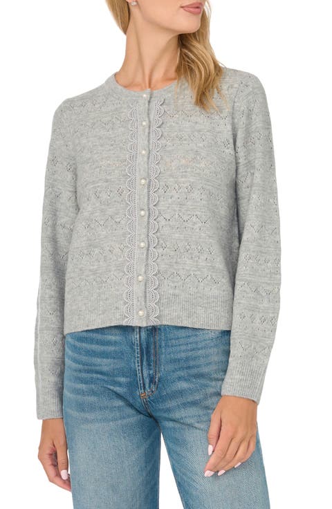 Lace Trim Pointelle Knit Cardigan