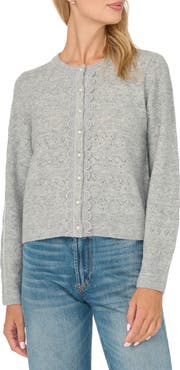 CeCe Lace Trim Pointelle Knit Cardigan