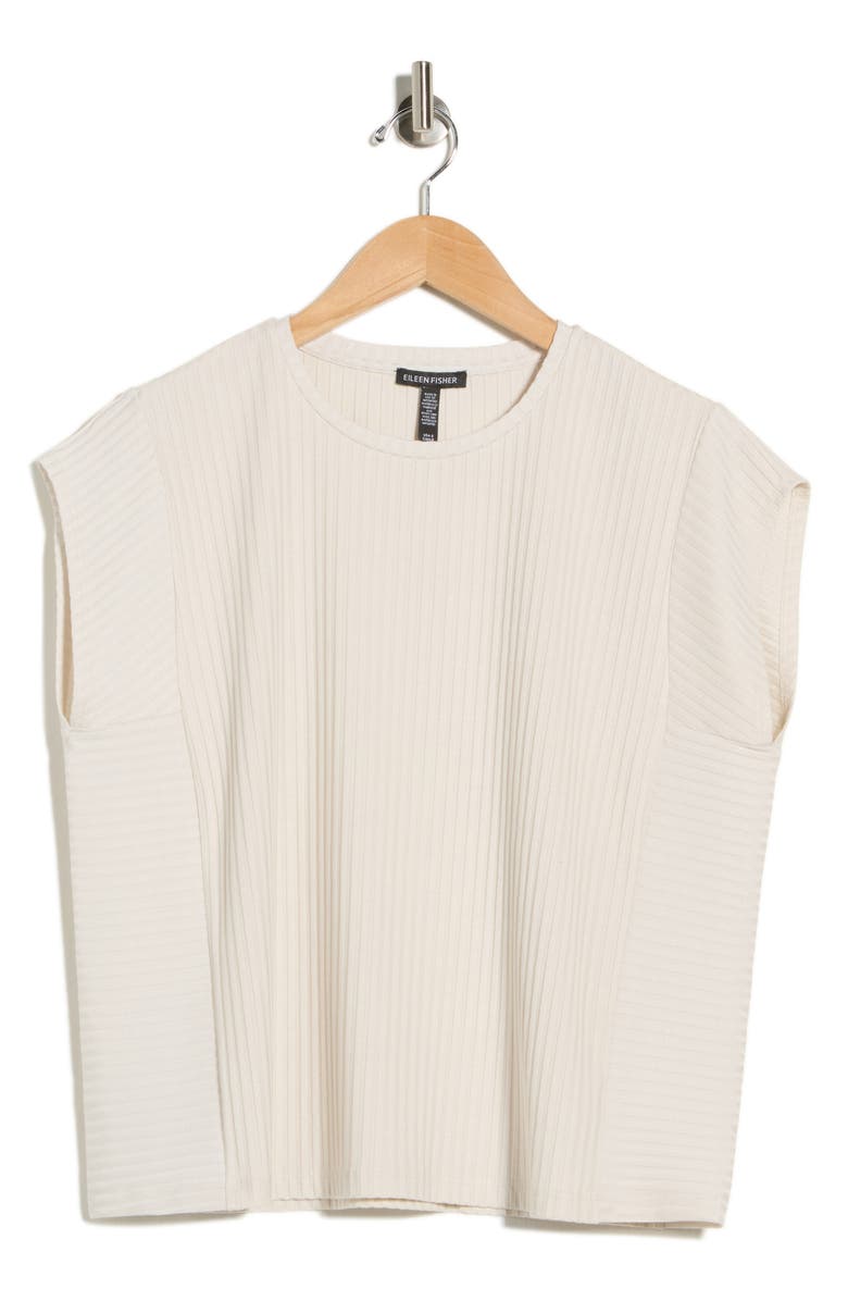 Eileen Fisher Textured Stretch Rib Crewneck Top, Main, color, Bone