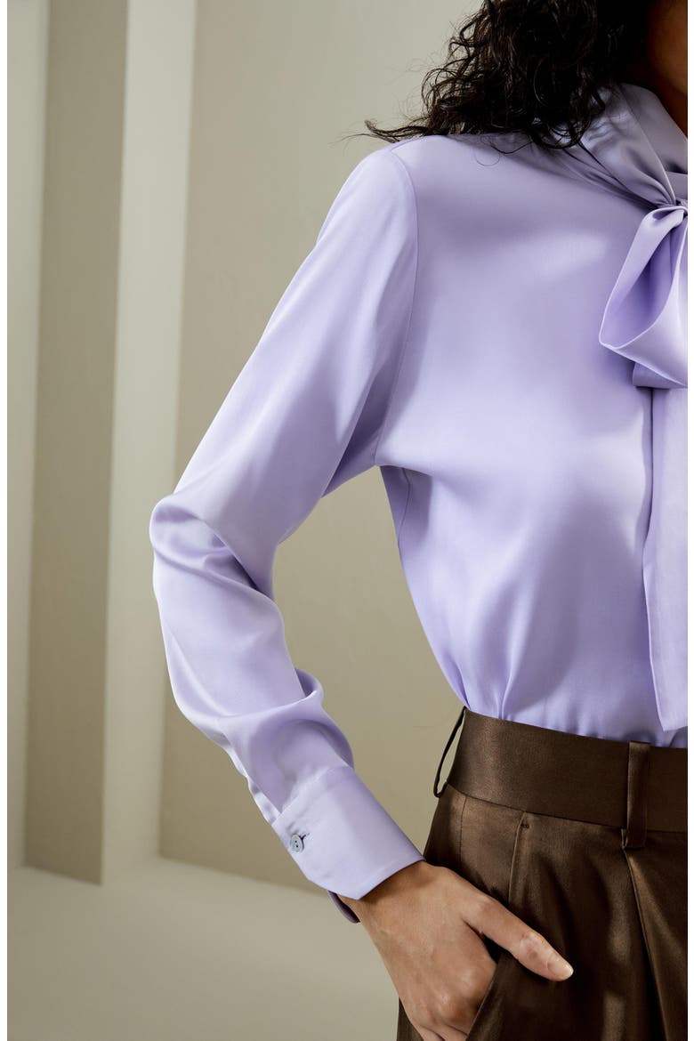 Women's Silk Turtleneck Ribbon Blouse, Alternate, color, Lilac