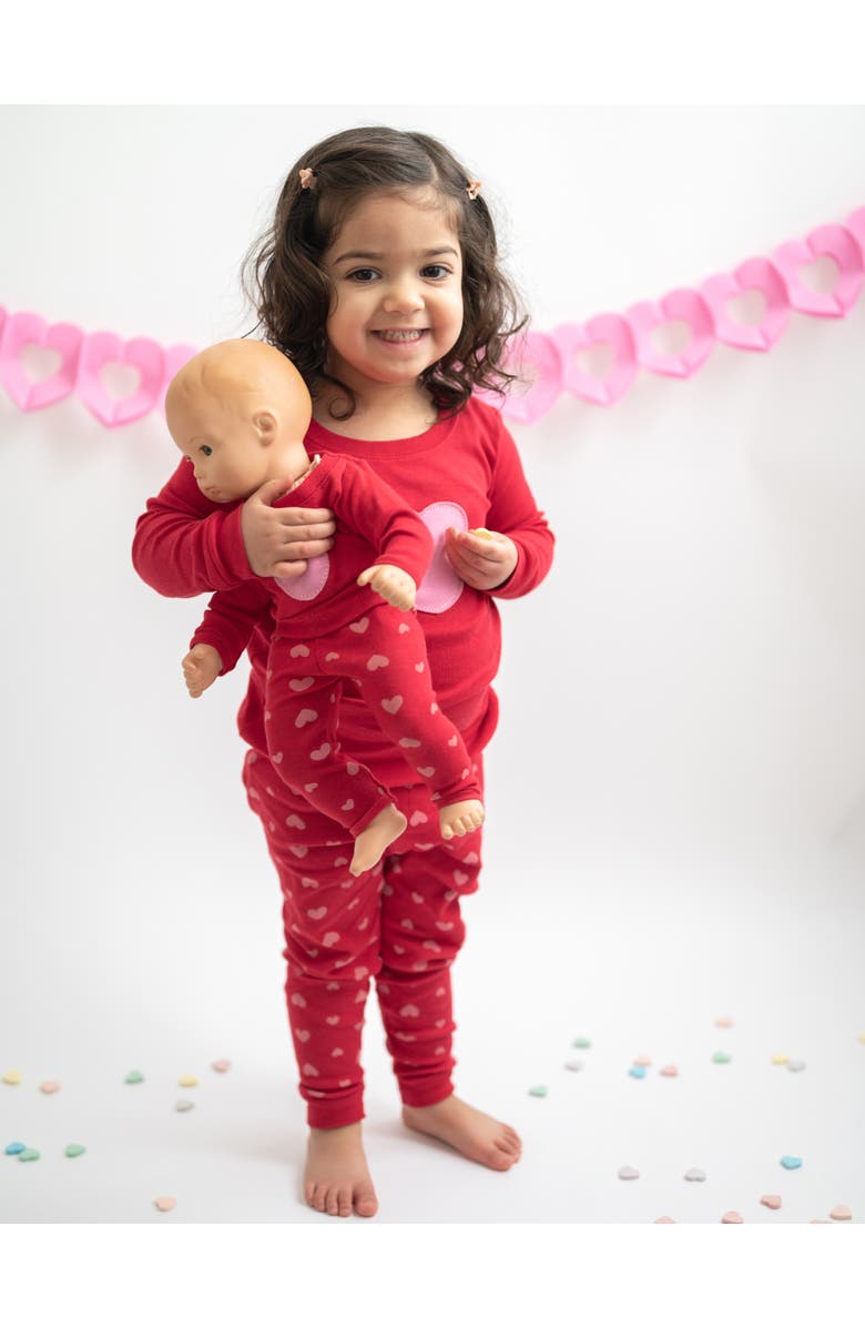 Leveret Girls 2-pc. Cotton Pajamas with Matching Doll Accessory - Spring & Everyday Prints, Alternate, color, Hearts Red