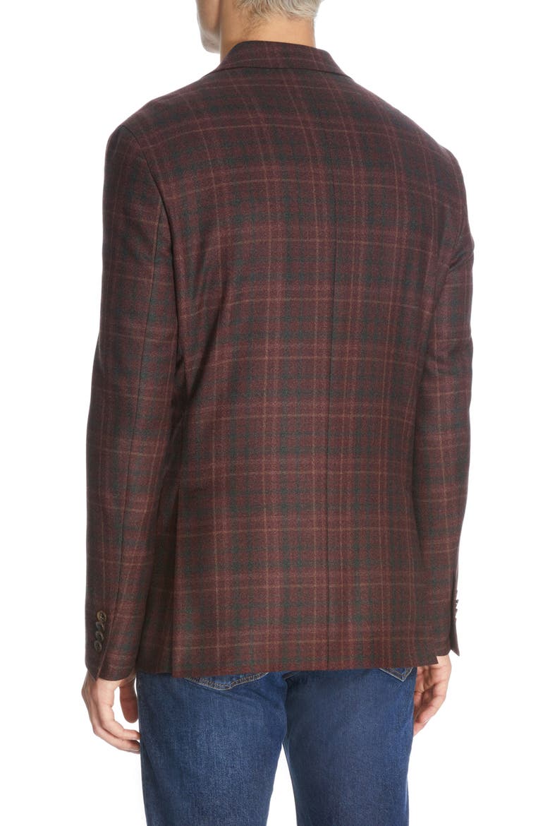 Midland Plaid Wool Sport Coat, Alternate, color, BURGUNDY
