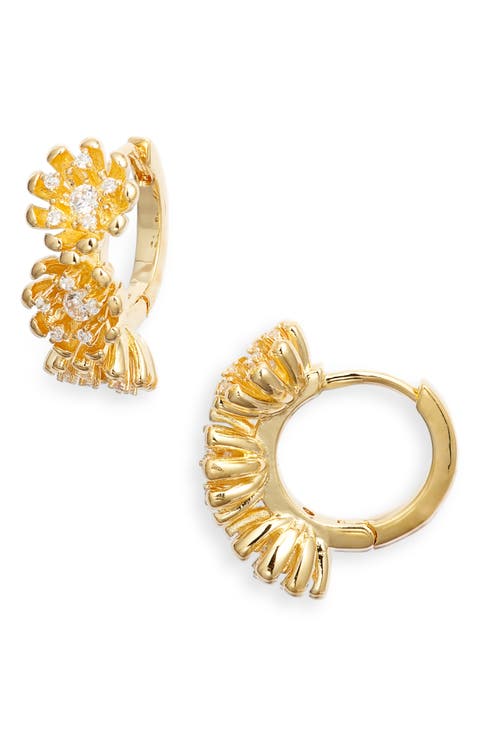 Cubic Zirconia Accent Floral Hoop Earrings