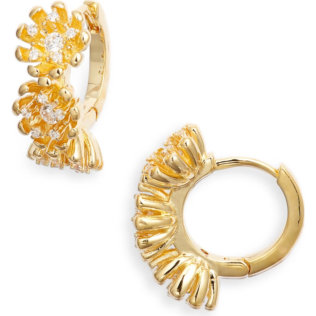 Nordstrom Cubic Zirconia Accent Floral Hoop Earrings In Clear- Gold