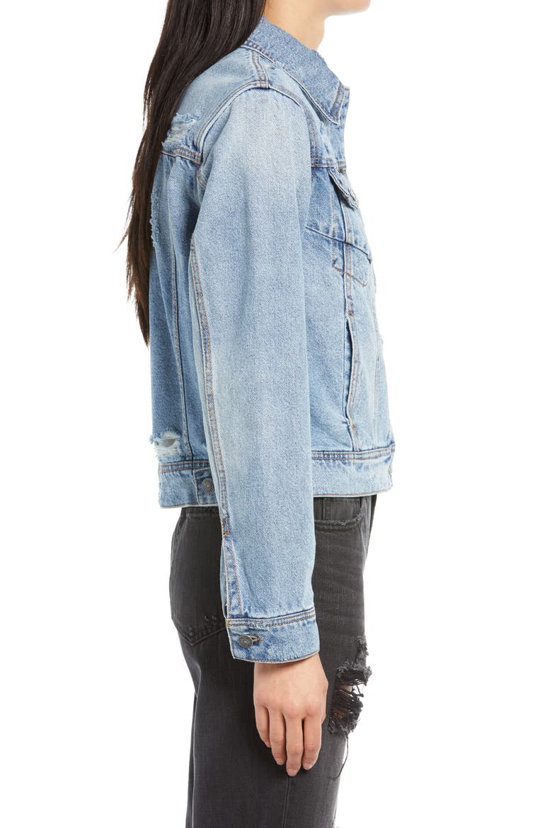 Fitted Denim Trucker Jacket, Alternate, color, LIGHT WASH