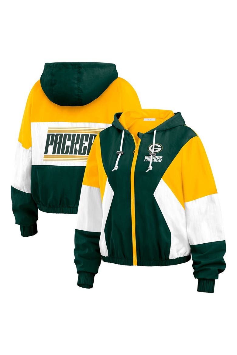 Women's WEAR by Erin Andrews  Green Green Bay Packers Color Block Full-Zip Windbreaker Jacket, Main, color, Green
