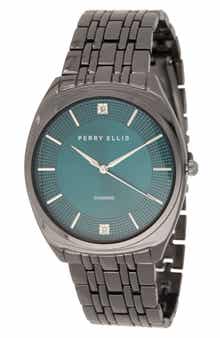 Perry Ellis Gunmetal Diamond Accent Bracelet Strap Watch, 41mm