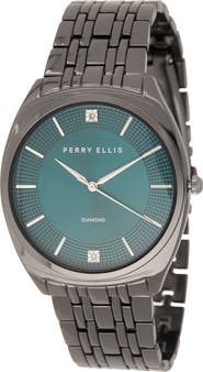 Perry Ellis Gunmetal Diamond Accent Bracelet Strap Watch, 41mm