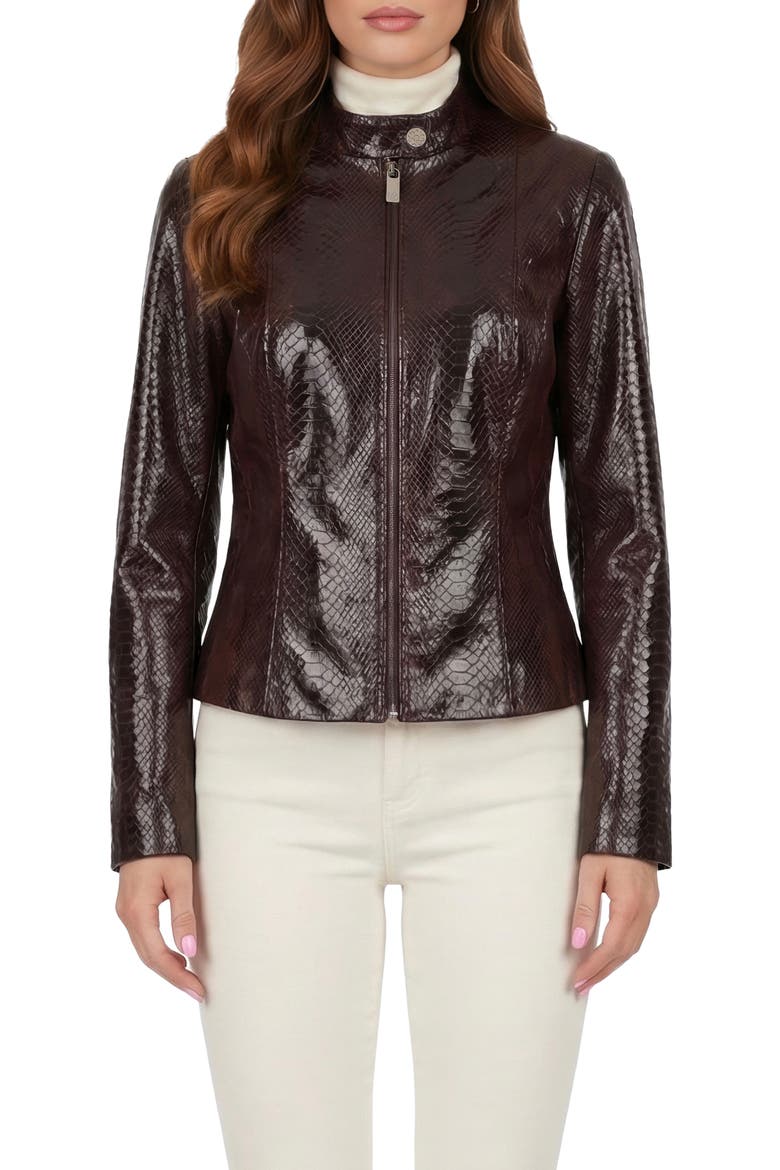 Genuine Metis Suede Pythn Printed Zip Jacket, Main, color, BURGUNDY