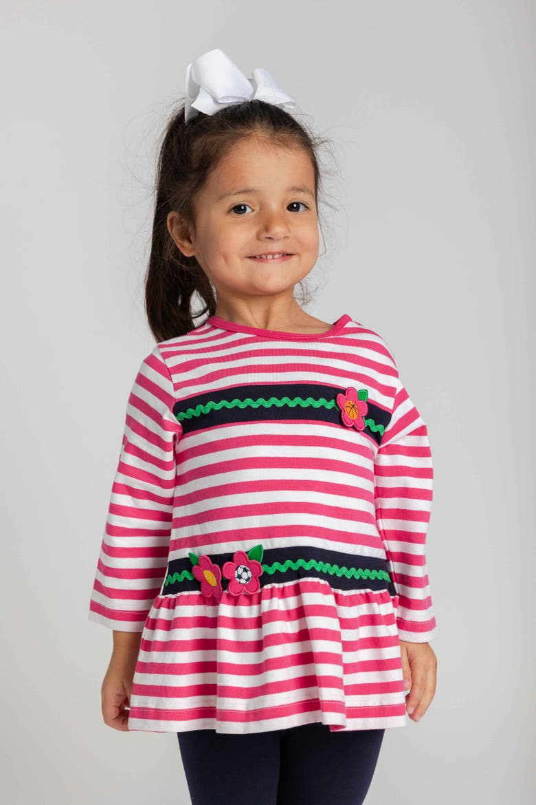 Stripe Knit Tunic With Sport Flowers And Leggings, Alternate, color, Fuchsia/Nvy