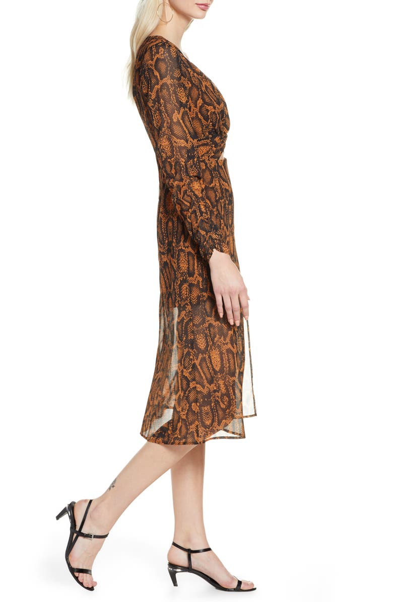 Finders Keepers Lana Snakeskin Print Long Sleeve Dress, Alternate, color, 