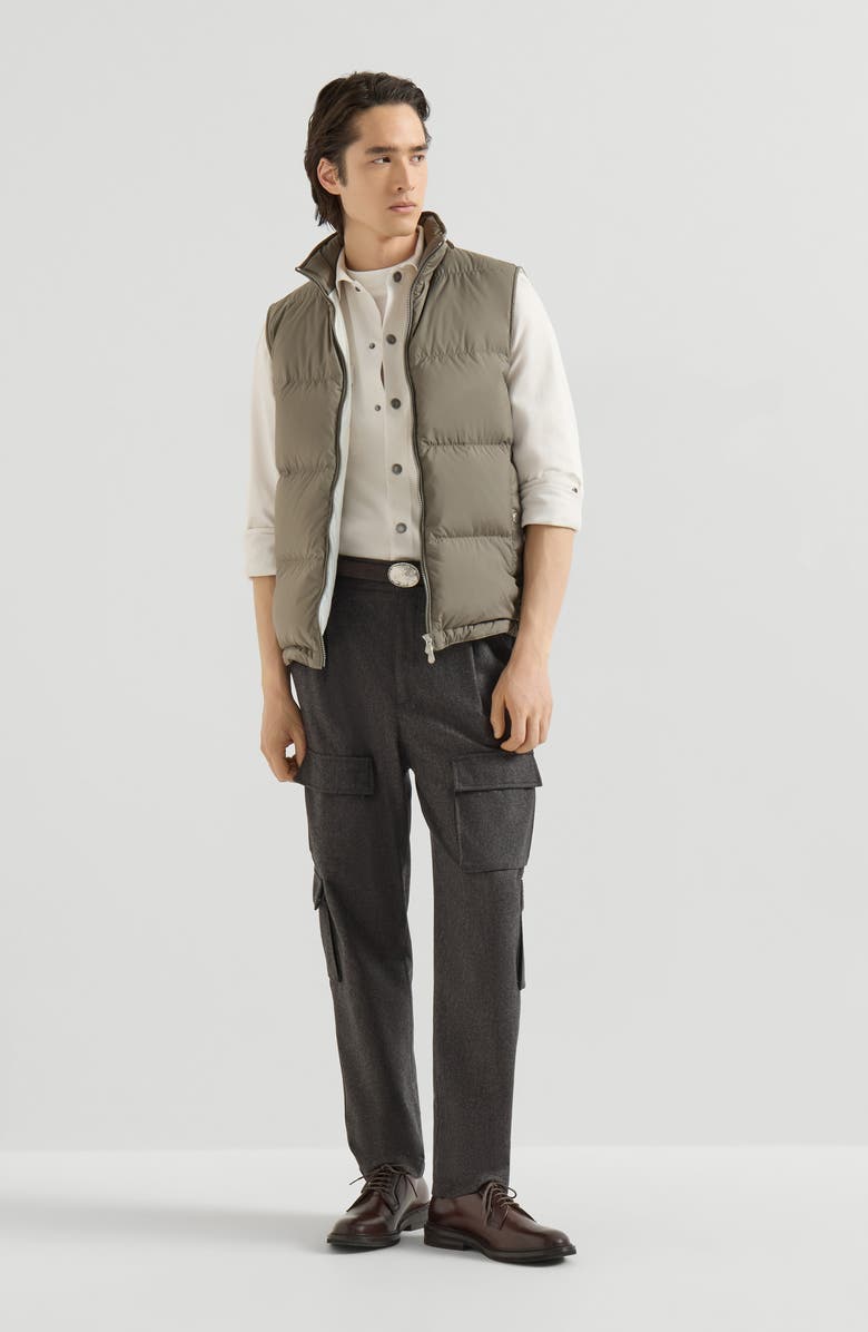 Brunello Cucinelli Lightweight techno fabric down vest with packable hood, Alternate, color, Military