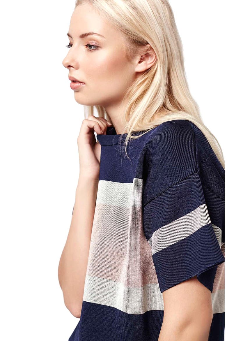 Modern Stripe Boxy Tee, Alternate, color, NAVY BLUE