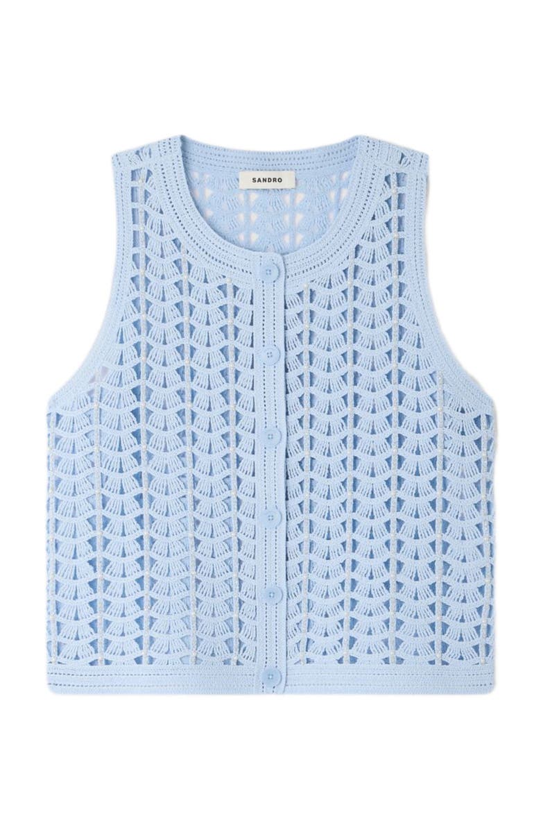 SANDRO Beaded crochet cardigan, Alternate, color, Sky Blue