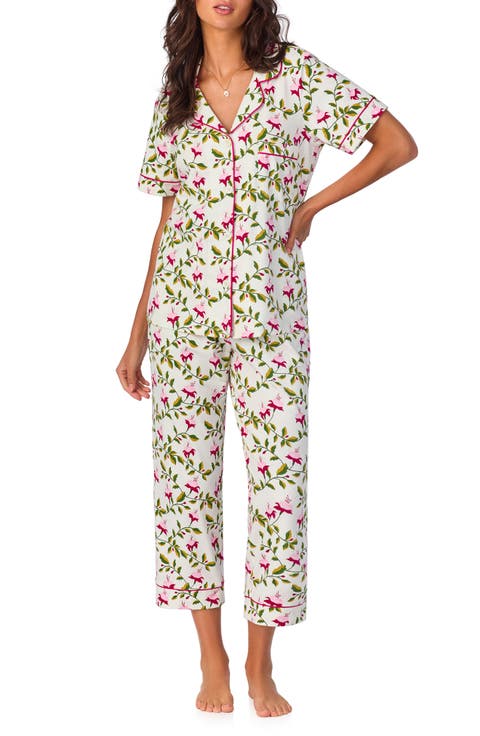Print Stretch Organic Cotton Jersey Crop Pajamas (Regular & Plus)