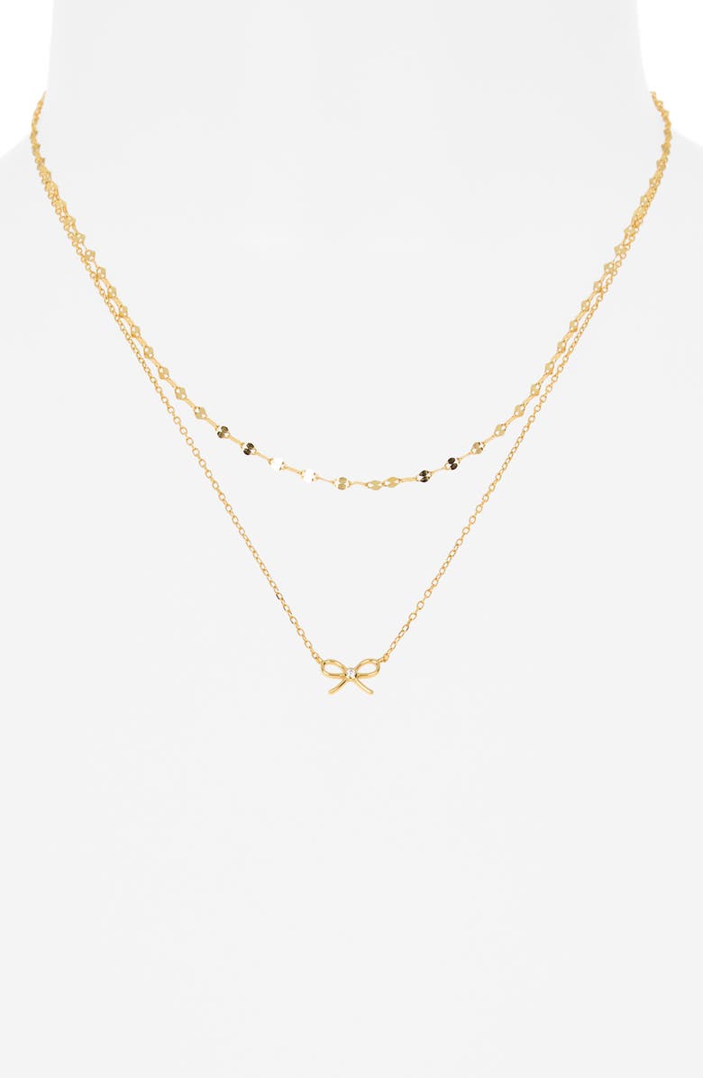 Argento Vivo Sterling Silver Cubic Zirconia Bow Pendant Necklace, Alternate, color, Gold