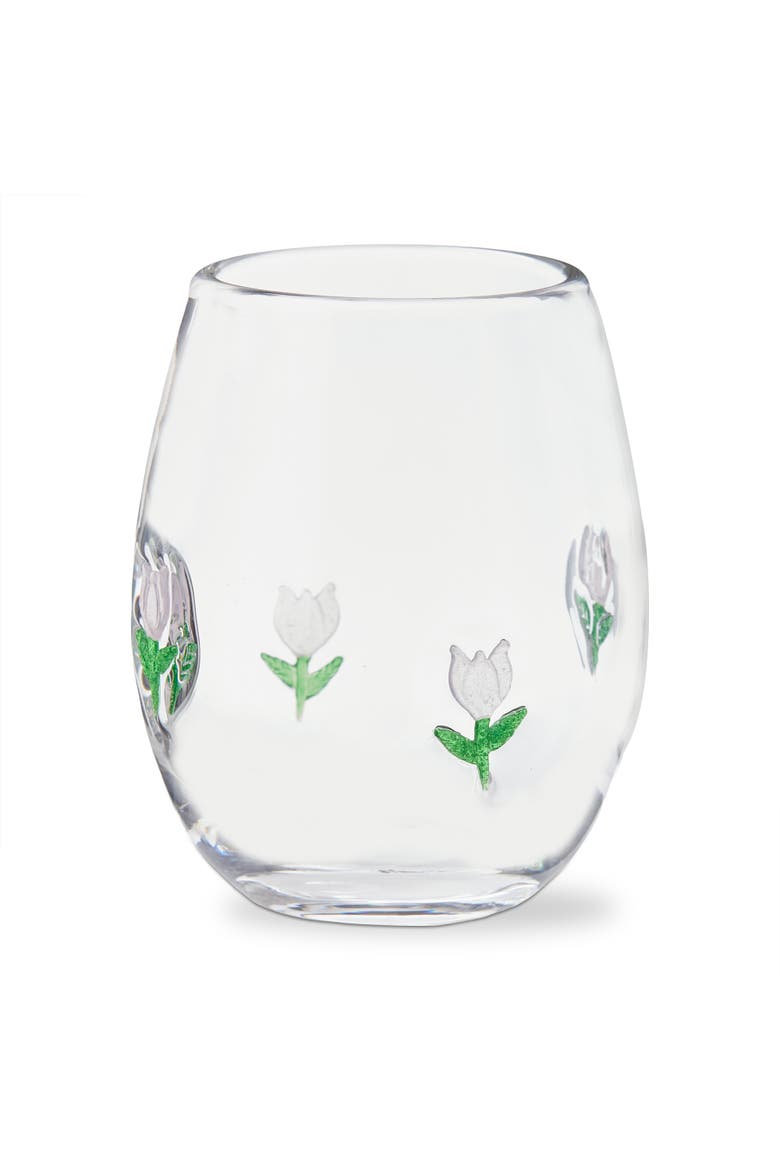 Flower Bouquet Stemless Wine Glass 16 oz Multi Glass 3.5x3.5x4.5 in, Main, color, Multicolored