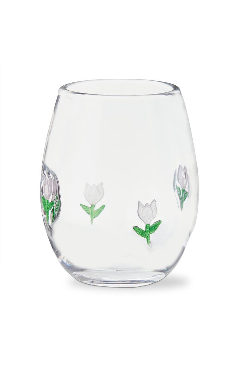 tag Flower Bouquet Stemless Wine Glass 16 oz Multi Glass 3.5x3.5x4.5 in, Main, color, Multicolored