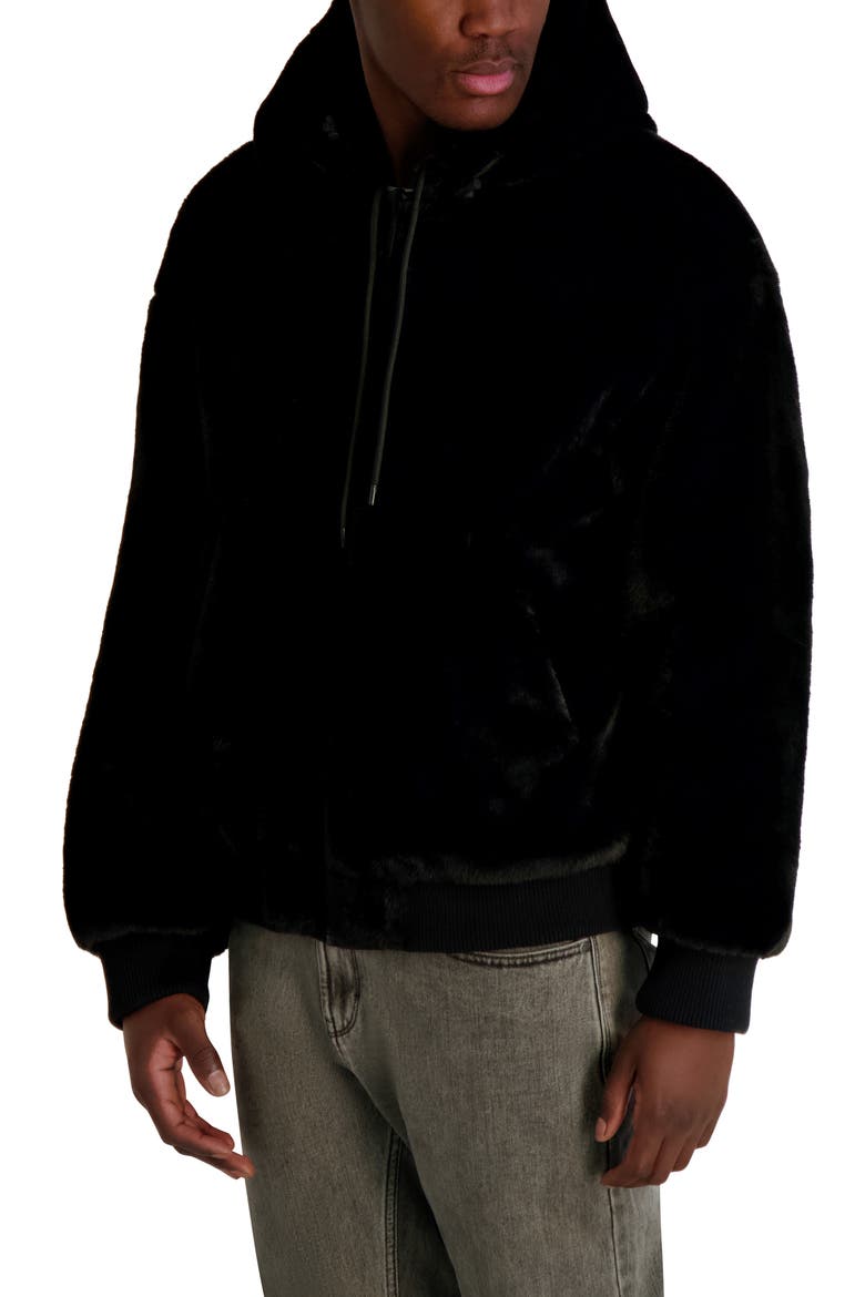 Reversible Zip Front Faux Fur Jacket, Alternate, color, BLACK