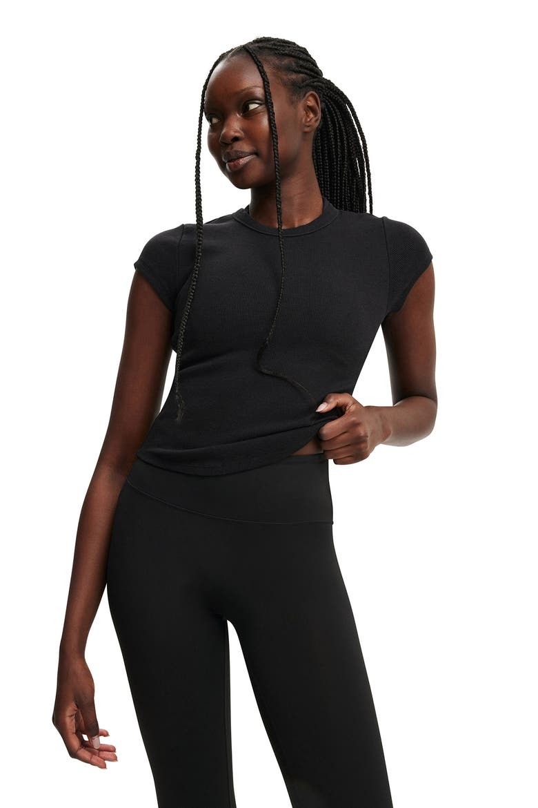 Women's Active Curved Hem Baby Tee, Main, color, Black