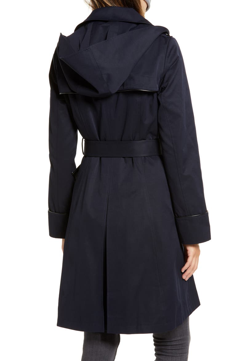 Hooded Trench Coat, Alternate, color, NAVY