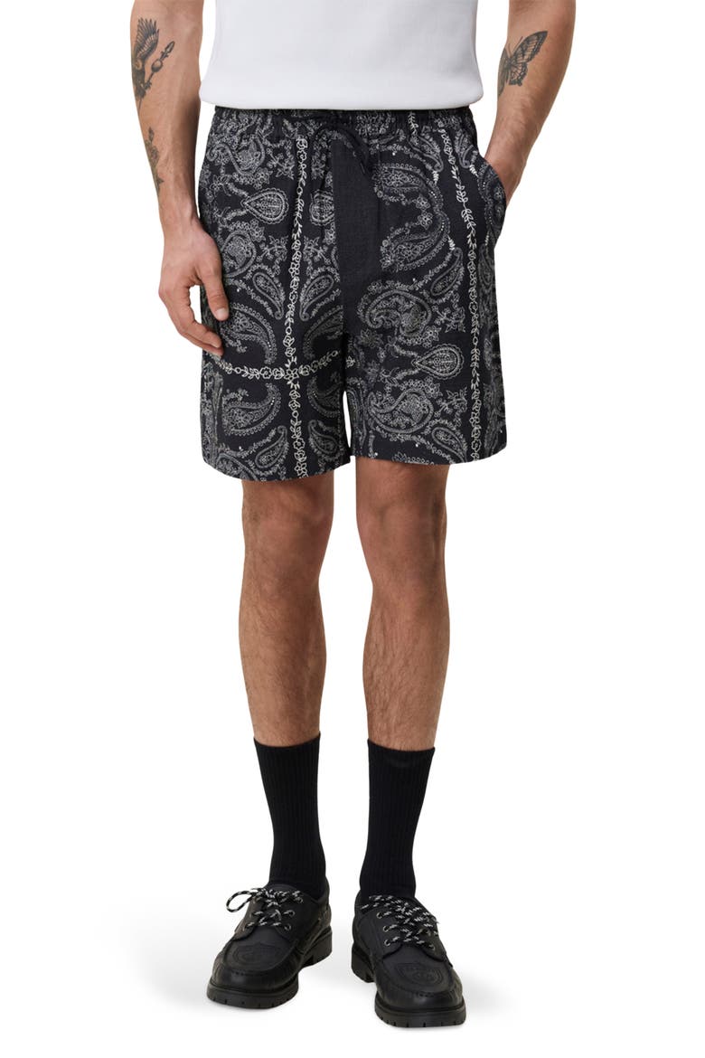 Paisley Organic Cotton Shorts, Main, color, TAP SHOE BLACK