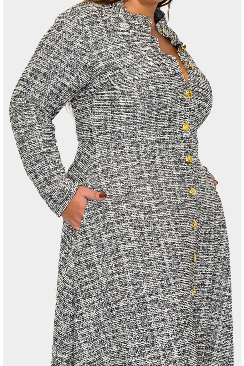 Chelsea Long Sleeve Tweed Midi Dress, Alternate, color, BLACK