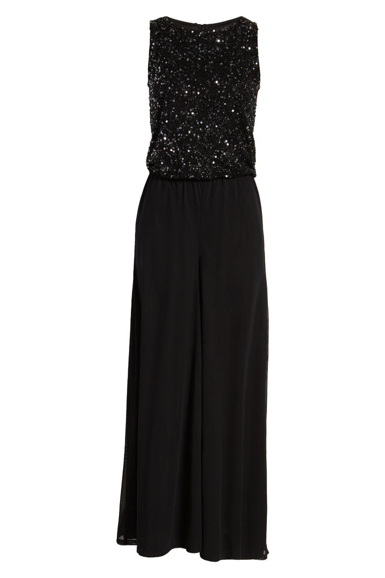 Sequin Wide Leg Jumpsuit, Alternate, color, BLACK