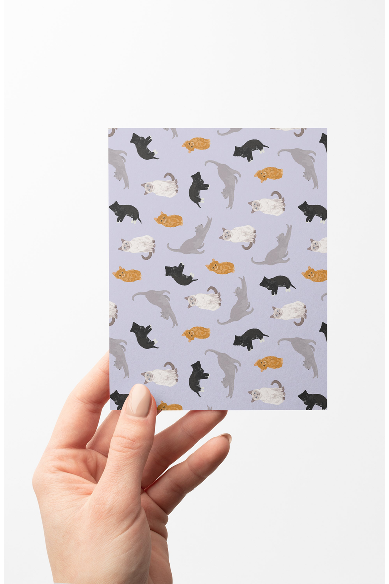 8 Boxed Cat Lover Notecards Stationery, Alternate, color, Purple / Orange / Black / Gray