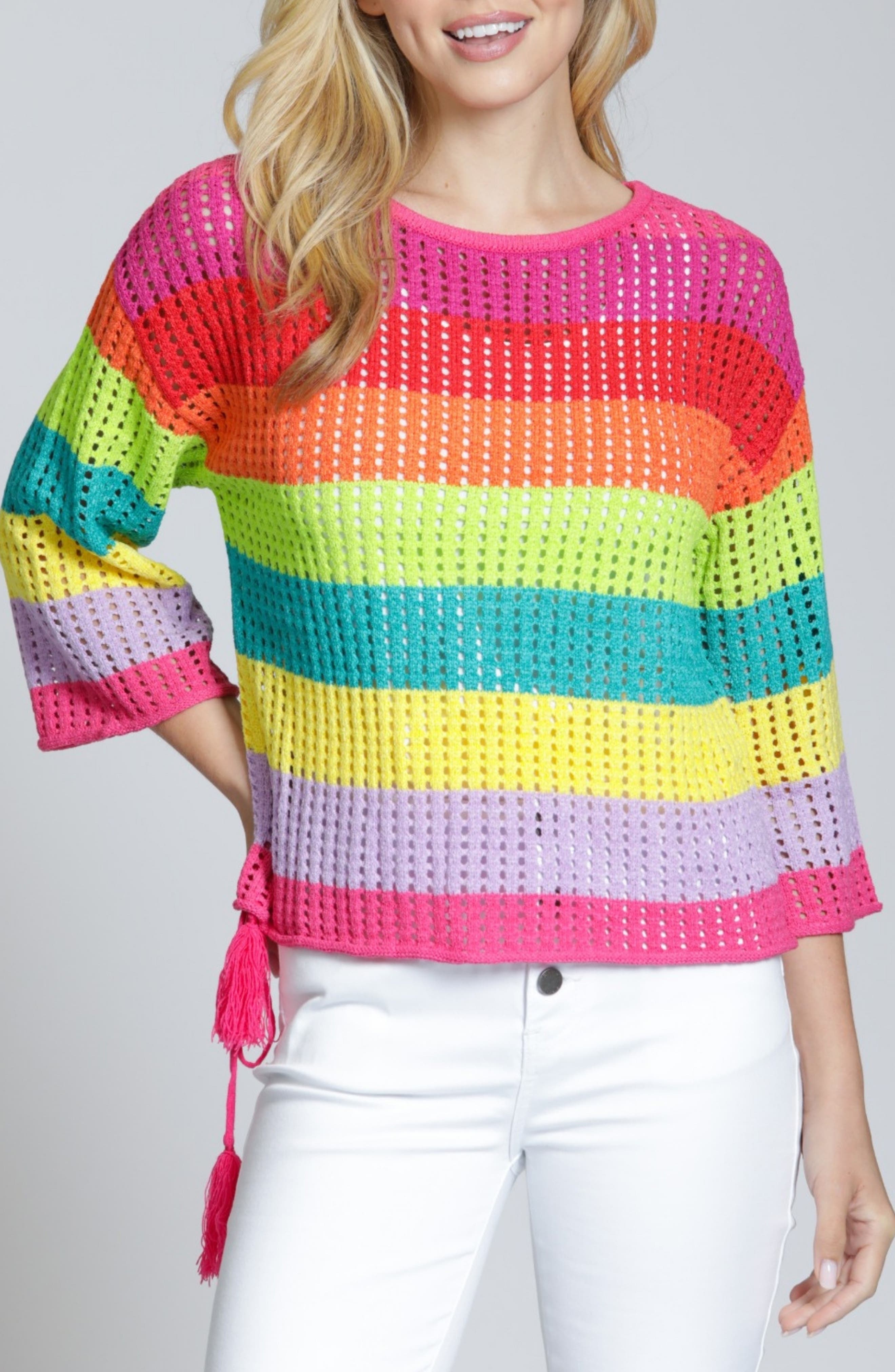 Lattice Stripe Crewneck Top