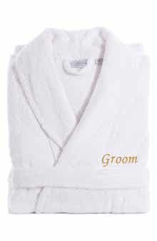 Linum Home Textiles Gold Embroidered 'Groom' Terry Bathrobe