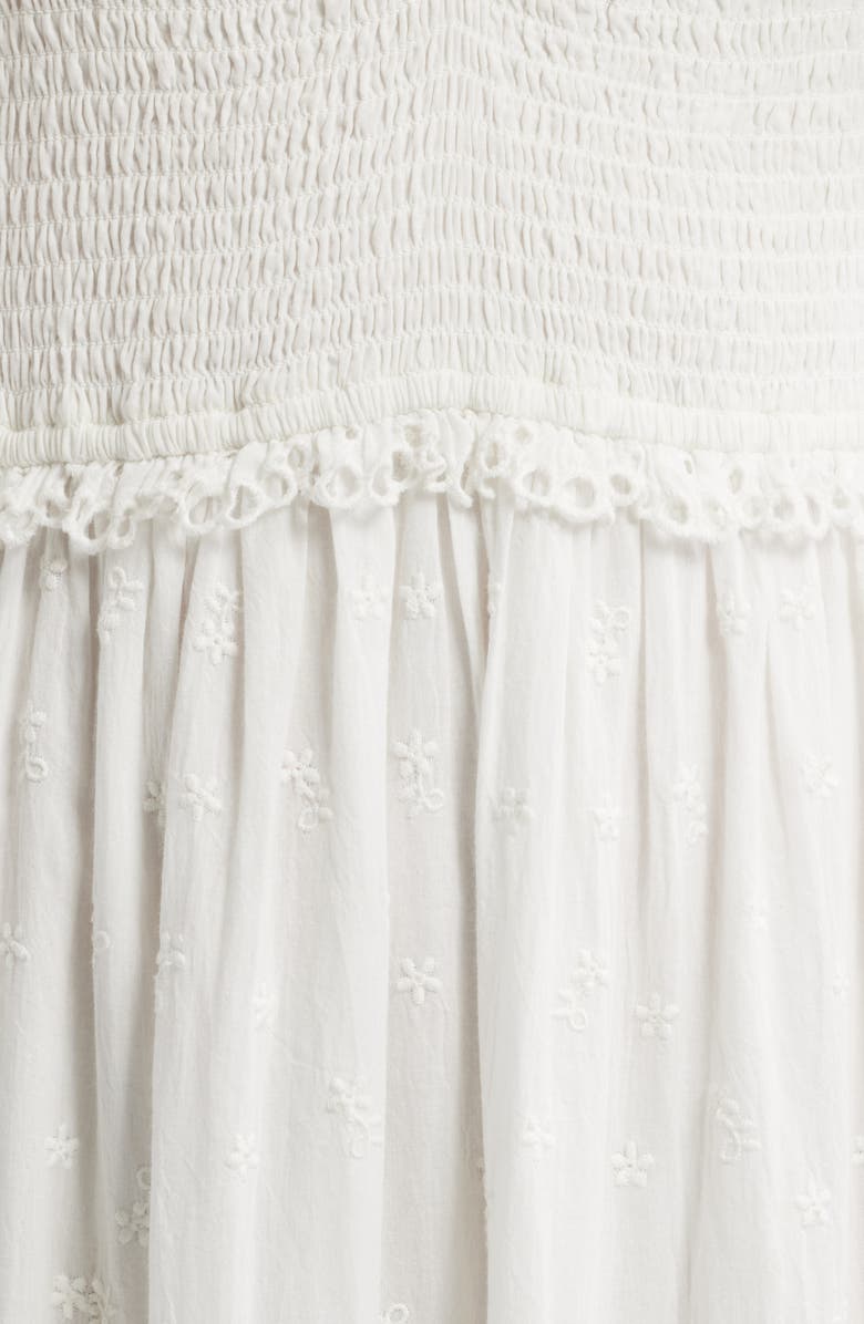 LoveShackFancy Bisolet Lace Trim Tiered Sundress, Alternate, color, Optic White