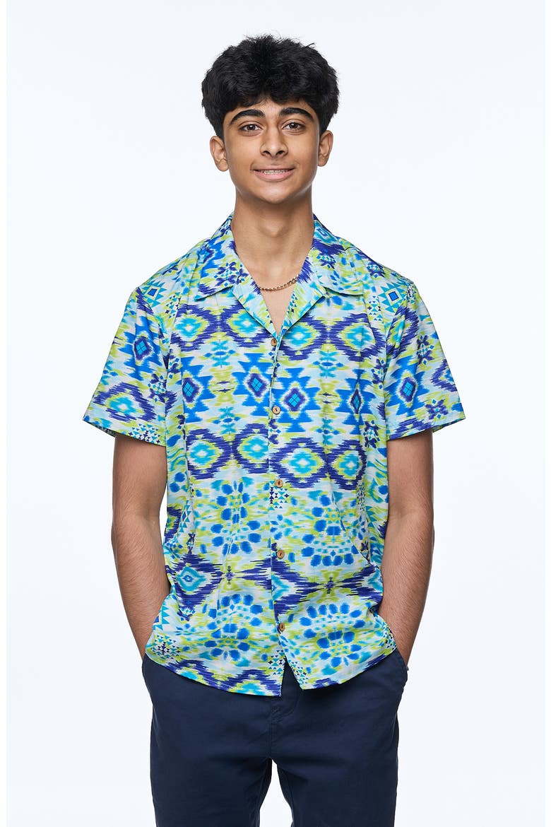 Printed Camp Shirt, Alternate, color, BLUE