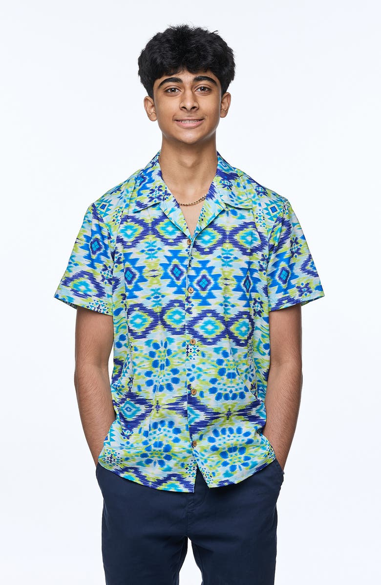 RANEES Printed Camp Shirt, Alternate, color, Blue