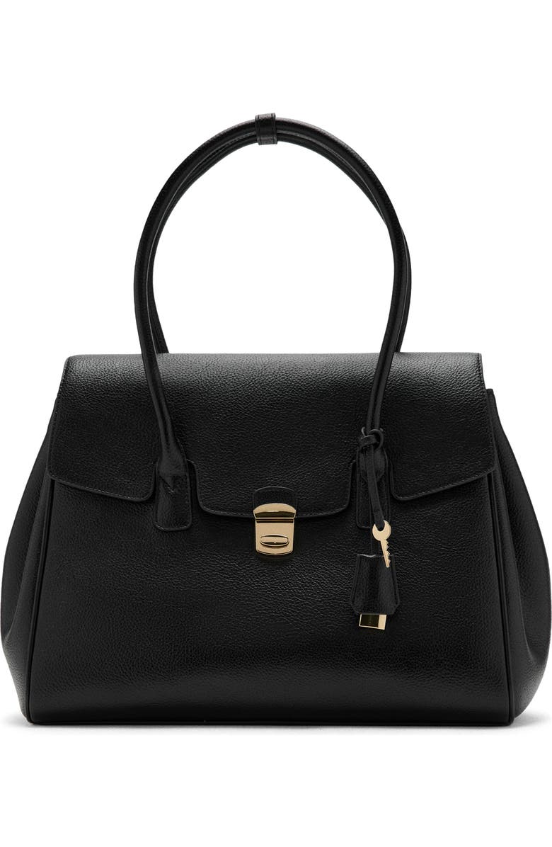 MANGO Medium City Faux Leather Satchel, Main, color, Black