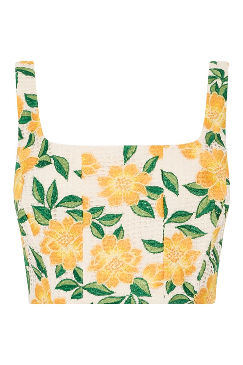 Mel Flower Embroidery Crop Top, Alternate, color, YELLOW/ GREEN