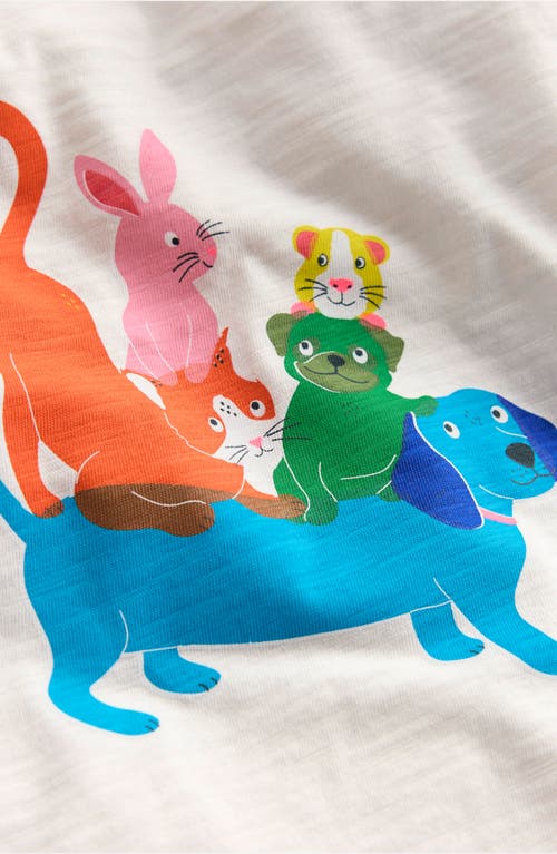Mini Boden Kids' Pets Ruffle Shoulder Cotton Graphic Tank In Soft Ivory Pets