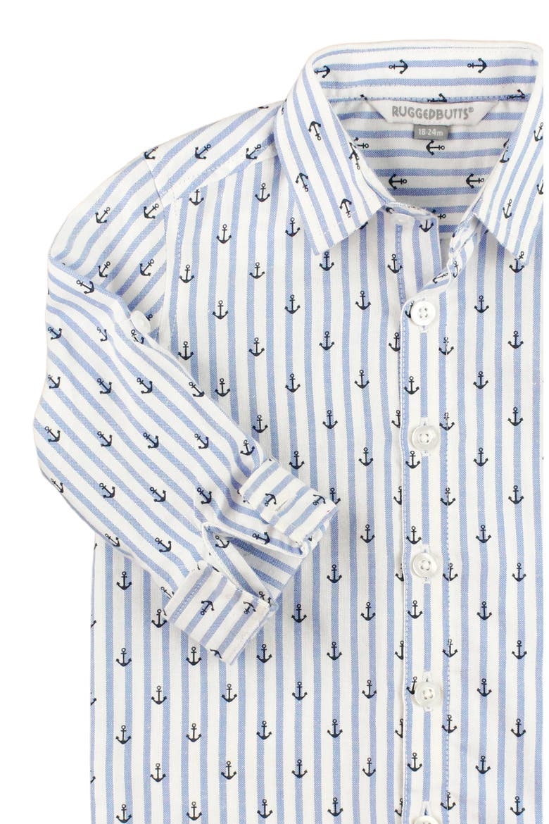 Anchors Stripe Button-Up Shirt, Alternate, color, WHITE