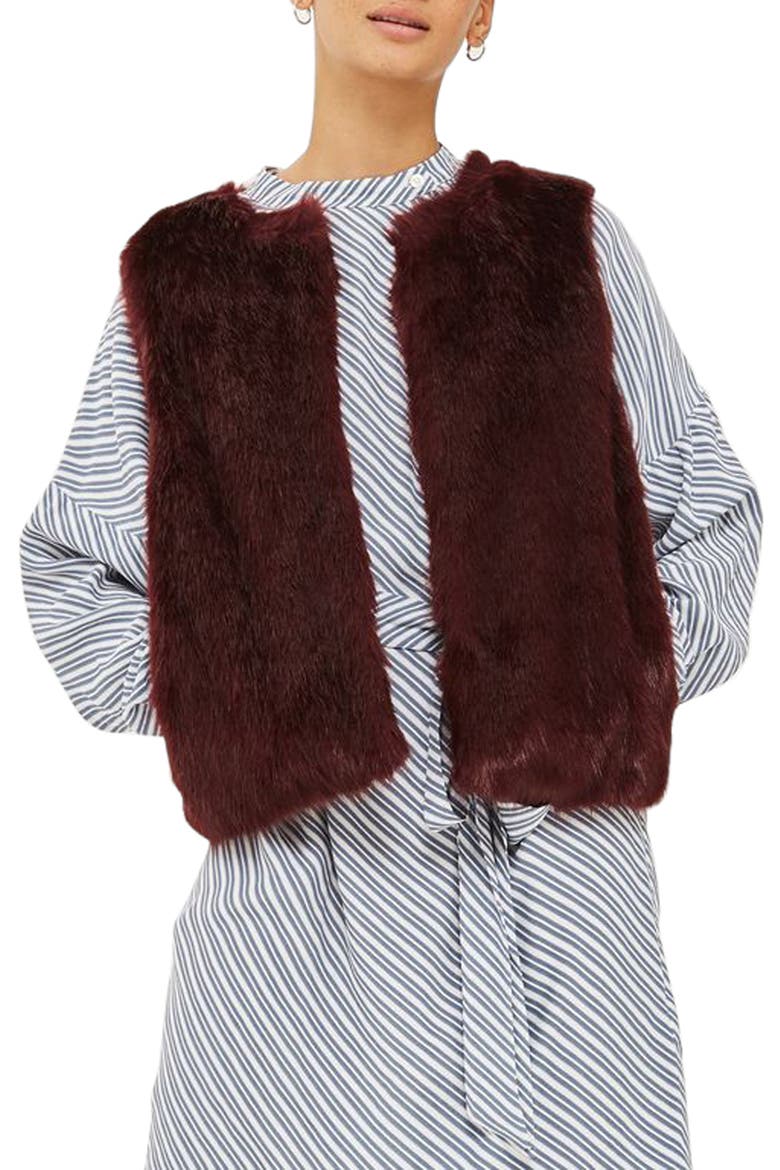 Clair Faux Fur Vest, Main, color, GREY