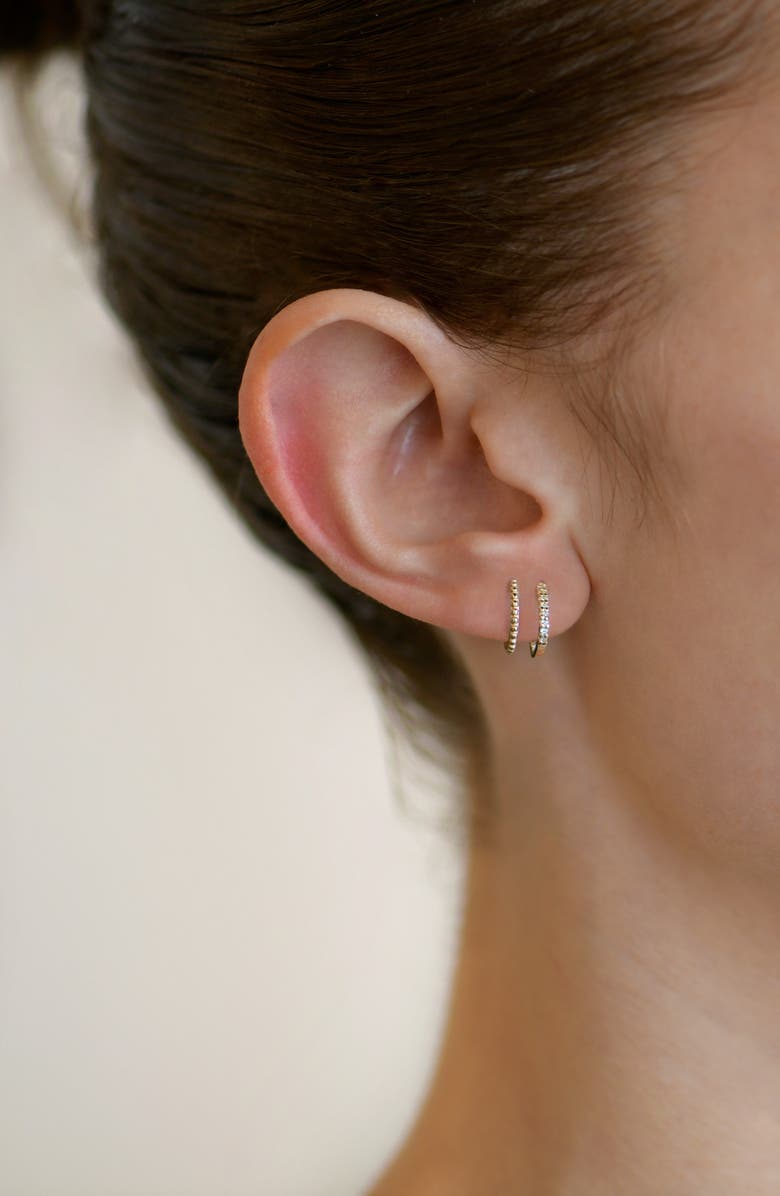 Anzie x Mel Soldera Dew Drop Pavé Diamond Double Row Huggie Hoop Earrings, Alternate, color, 8Mm 14K Yellow Gold